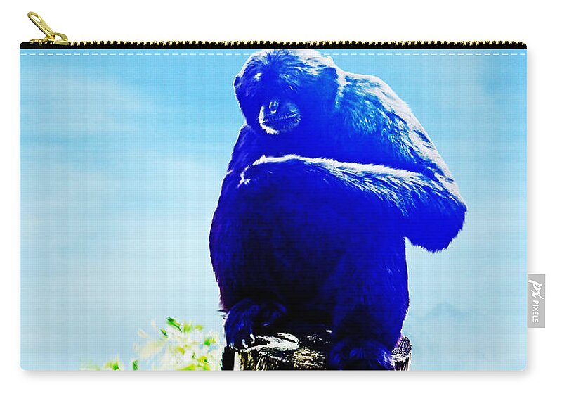 Monkey Zip Pouch featuring the digital art Blue Monkey by Lizi Beard-Ward