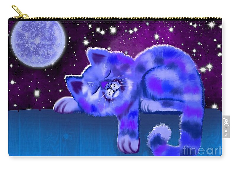 Cat Zip Pouch featuring the painting Blue Moon Slumber by Nick Gustafson