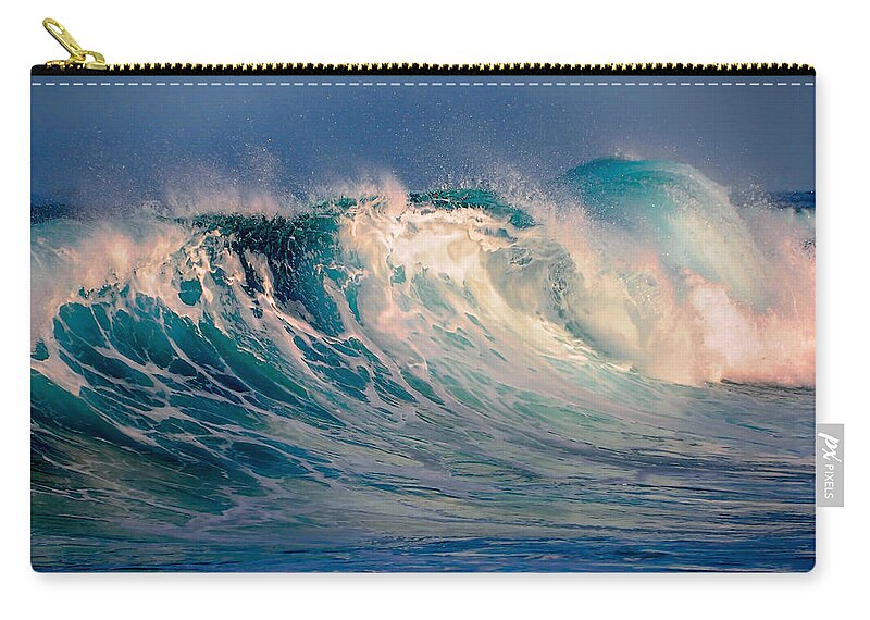 Wave Zip Pouch featuring the photograph Blue Power. Indian Ocean by Jenny Rainbow