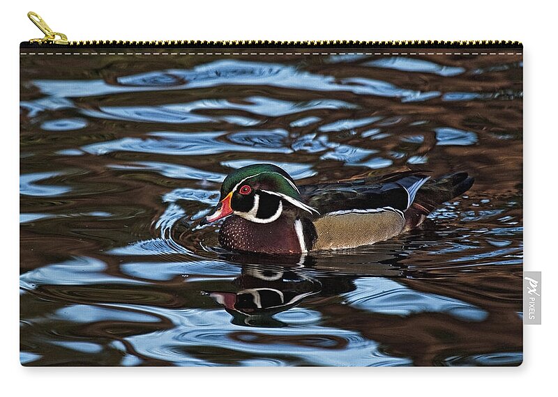 Blue Waters Duck Zip Pouch featuring the photograph Blue Waters Duck by Wes and Dotty Weber