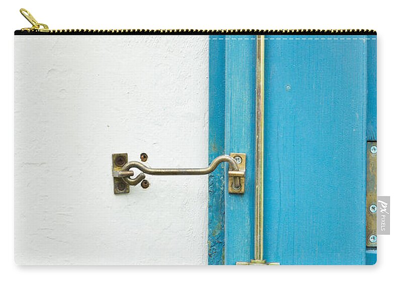 Antique Zip Pouch featuring the photograph Blue window shutter by Tom Gowanlock
