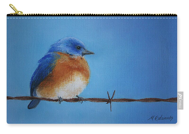 Bluebird Zip Pouch featuring the pastel Bluebird on a Wire by Marna Edwards Flavell