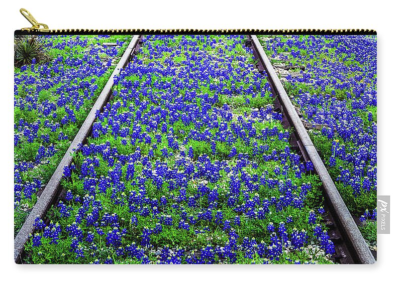 Scenics Zip Pouch featuring the photograph Bluebonnet Wildflowers And Old Railroad by Dszc