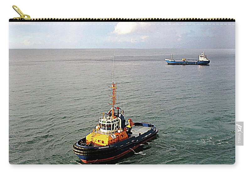 Boat Zip Pouch featuring the photograph Boat - Tugboat Barbados II by Susan Savad
