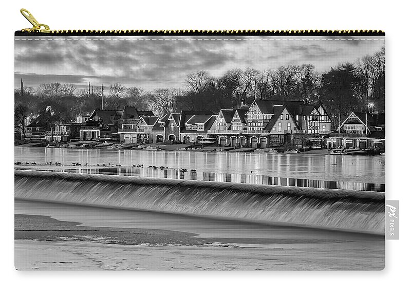 Boat House Row Zip Pouch featuring the photograph Boathouse Row Philadelphia PA BW by Susan Candelario