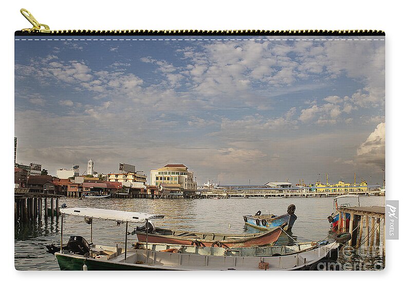 Photography Zip Pouch featuring the photograph Boats at the Clan Jetty in Penang by Ivy Ho