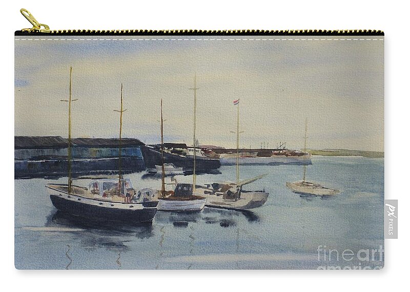 Boat Zip Pouch featuring the painting Boats In A Harbour by Martin Howard