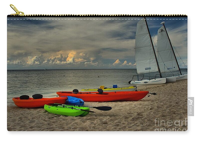 Caribbean Ocean Zip Pouch featuring the photograph Boats On The Beach by Adam Jewell
