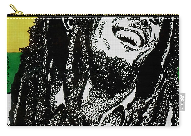Bob Marley Zip Pouch featuring the drawing Bob Marley-Laughing by Cory Still
