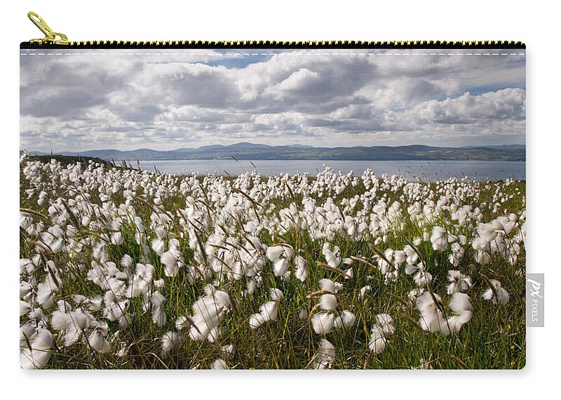 Binevenagh Zip Pouch featuring the photograph Bog Cotton on Binevenagh by Nigel R Bell