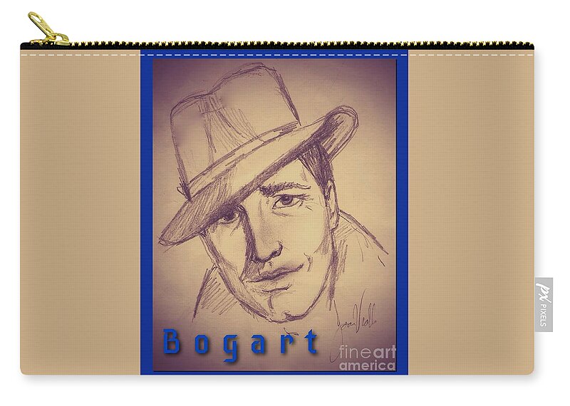Bogart Zip Pouch featuring the drawing Bogart by Joan-Violet Stretch