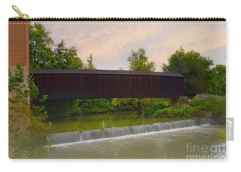Bollinger Cover Bridge Zip Pouch featuring the photograph Bollinger Cover Bridge by Peggy Franz