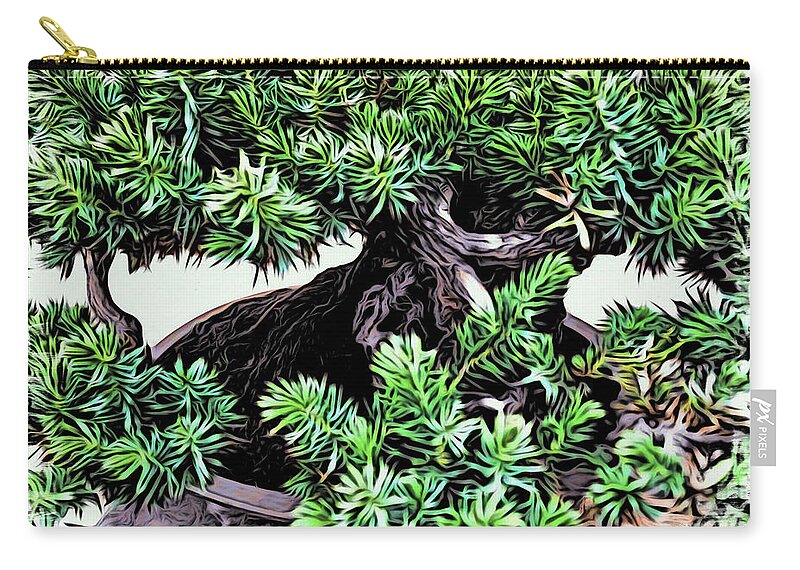 Pine Bonsai Tree Zip Pouch featuring the painting Bonsai Pine Tree by Joan Reese
