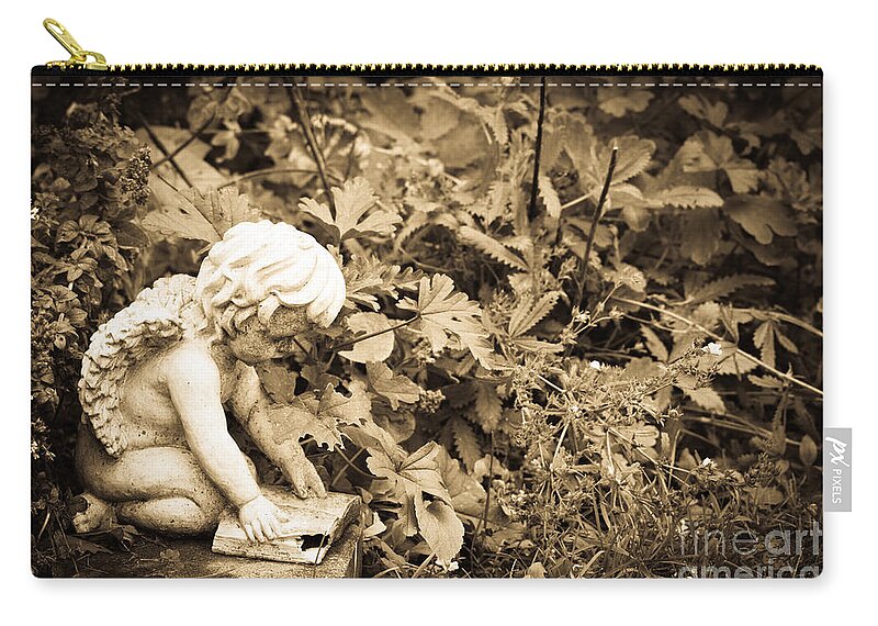  Zip Pouch featuring the photograph Book Angel Deep in Thought by Cheryl Baxter