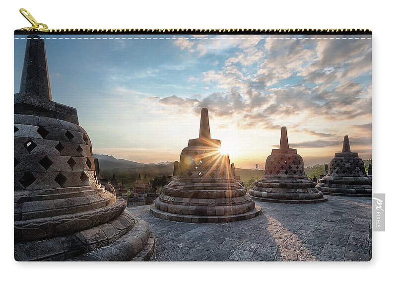 Tranquility Zip Pouch featuring the photograph Borobudur During Golden Hour by The Trinity