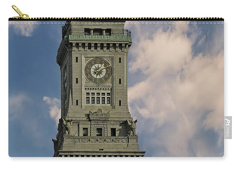 Boston Custom House Zip Pouch featuring the photograph Boston Custom House Clock Tower by Susan Candelario