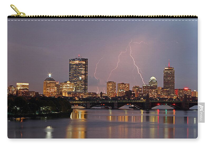 Boston Zip Pouch featuring the photograph Boston Lightning Thunderstorm by Juergen Roth