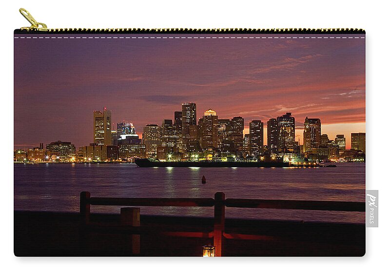 Boston Harbor Zip Pouch featuring the photograph Boston skyline sunset by Jeff Folger