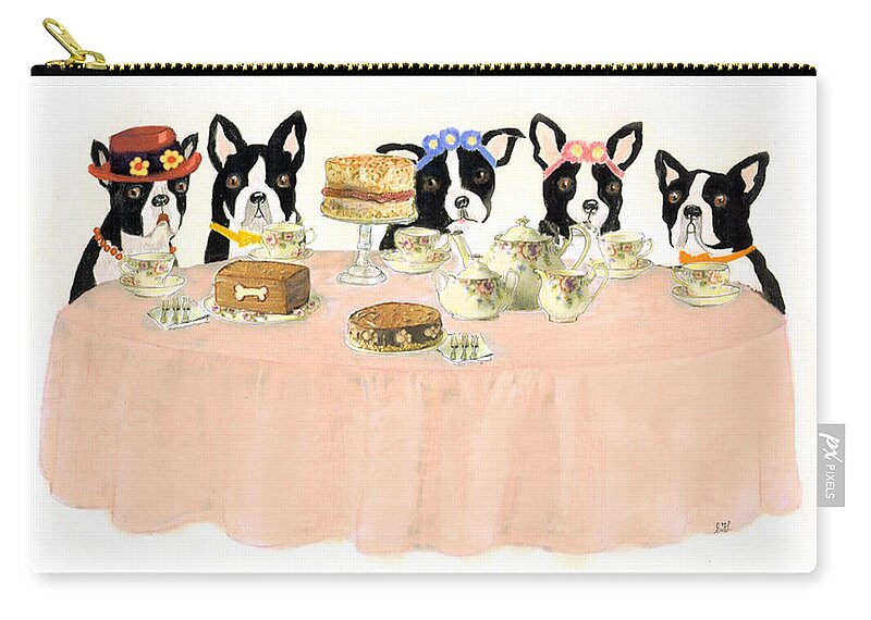 Boston Terrier Zip Pouch featuring the painting Boston Tea Party by Stephanie Grant