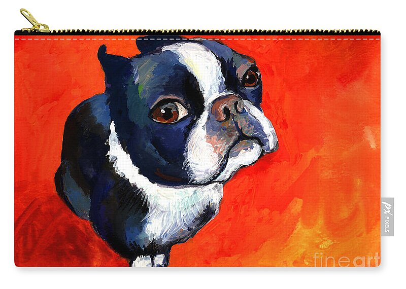 Boston Terrier Prints Zip Pouch featuring the painting Boston Terrier dog painting prints by Svetlana Novikova