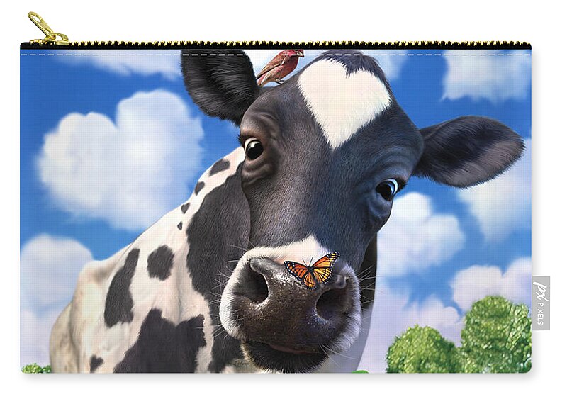 Cow Zip Pouch featuring the digital art Bovinity by Jerry LoFaro