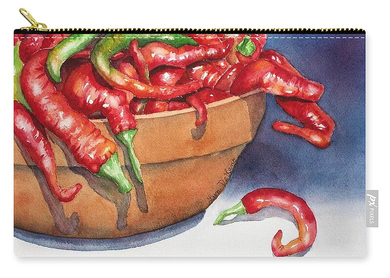 Chili Peppers Zip Pouch featuring the painting Bowl of Red Hot Chili Peppers by Lyn DeLano