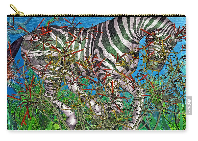 Zebra Zip Pouch featuring the digital art Bramble by Betsy Knapp