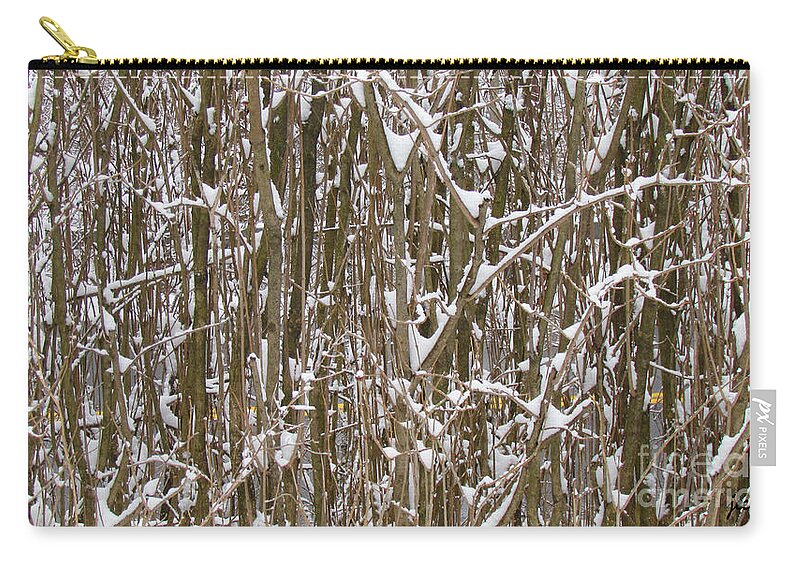 Background Zip Pouch featuring the photograph Branches and Twigs Covered in Fresh Snow by Jeelan Clark