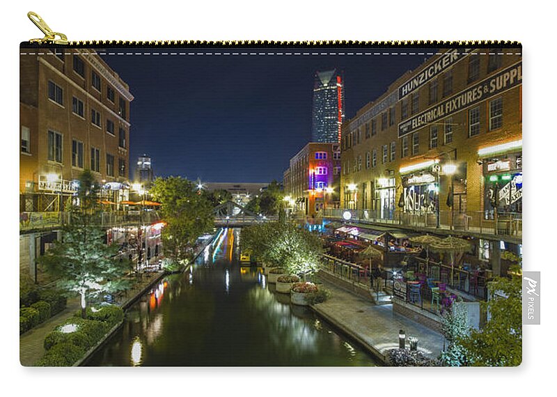 Oklahoma City Zip Pouch featuring the photograph Bricktown Canal Vertical by Jonathan Davison