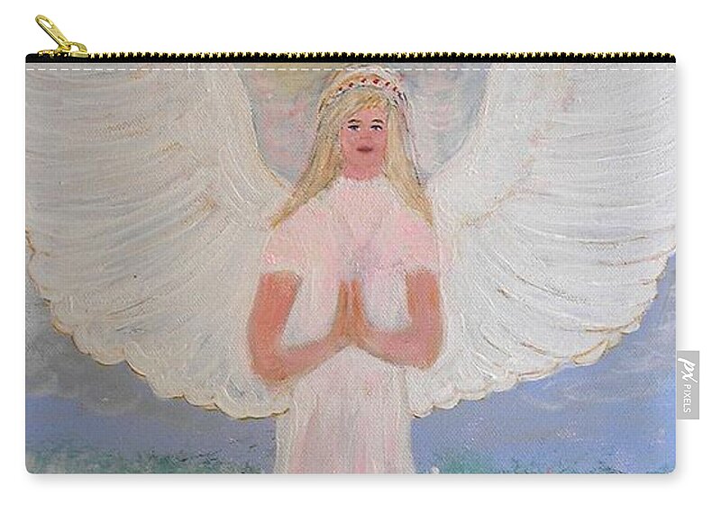 Bride Of Christ Zip Pouch featuring the painting Angel in Prayer by Karen Jane Jones