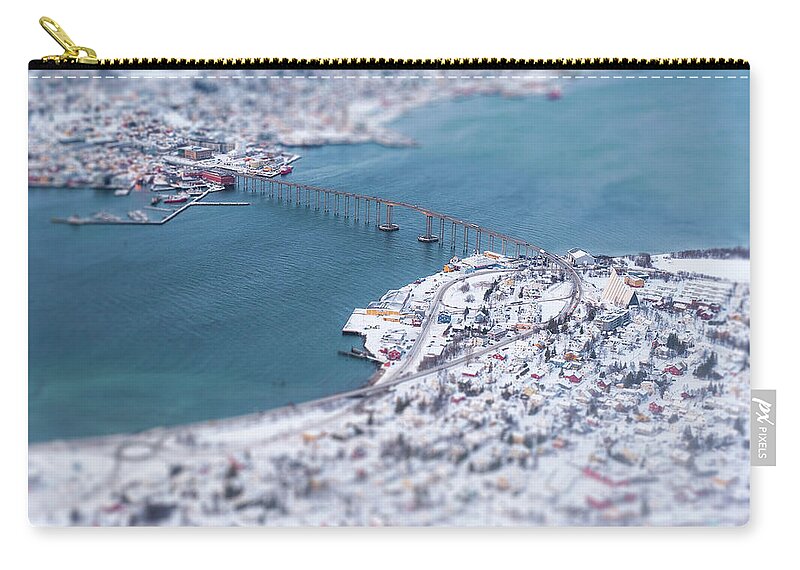 Tromso Zip Pouch featuring the photograph Bridge At Tromso With Miniature Effect by Coolbiere Photograph