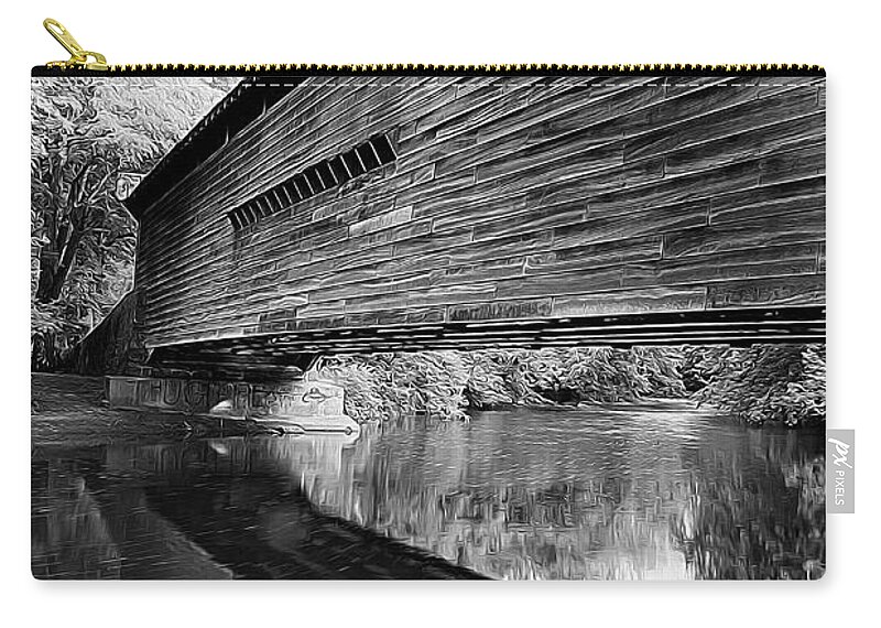 Black And White Zip Pouch featuring the photograph Bridge in Black and White by Michael Porchik