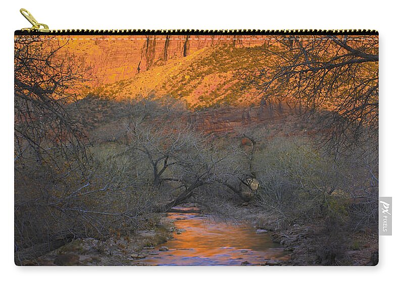 Feb0514 Zip Pouch featuring the photograph Bridge Mt And The Virgin River Zion Np by Tim Fitzharris