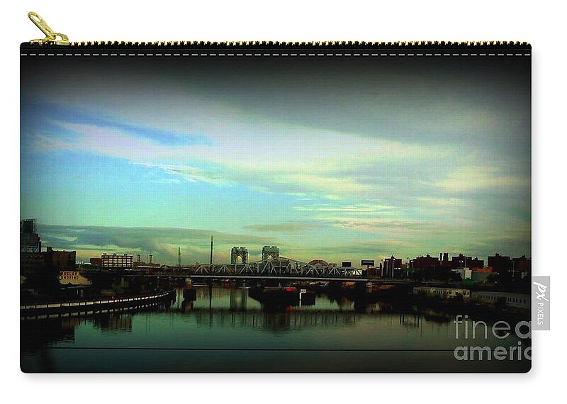 New York Zip Pouch featuring the photograph Bridge with White Clouds Vignette by Miriam Danar