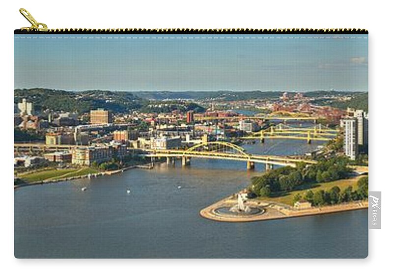Pittsburgh Panorama Zip Pouch featuring the photograph Bridges Rivers And Skyscrapers by Adam Jewell