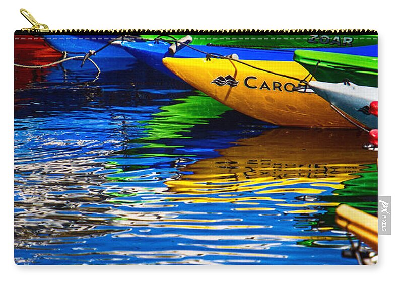 New England Coastline Zip Pouch featuring the photograph Bright Kayak Reflections by Jeff Folger