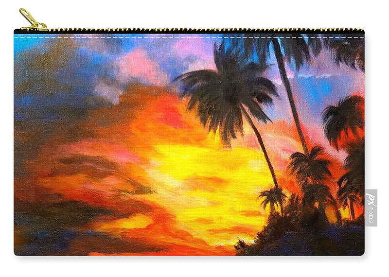 Orange Sunset Zip Pouch featuring the painting Brilliant Hawaiian Sunset 11 by Jenny Lee