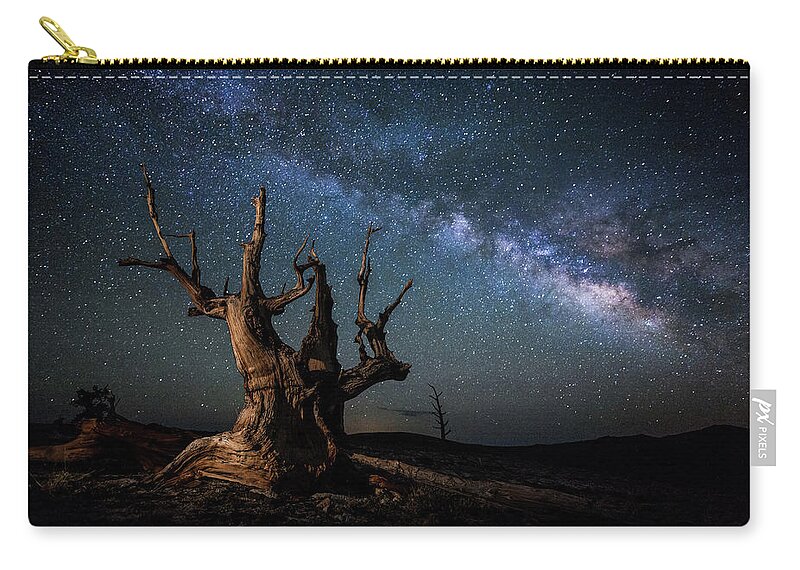 Tranquility Zip Pouch featuring the photograph Bristlecone Pine Tree And The Milky Way by Daniel J Barr