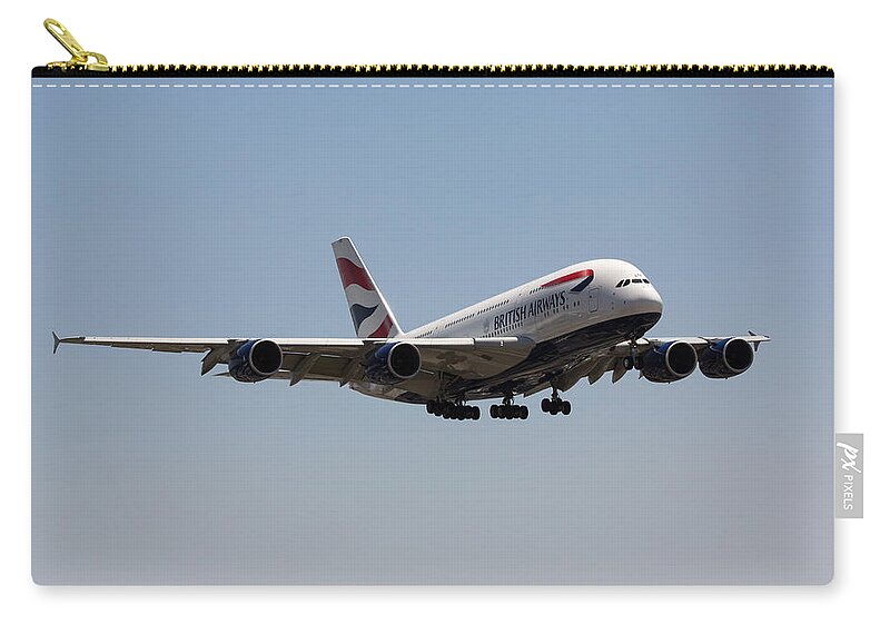 A-380 Zip Pouch featuring the photograph British Airways A380 by John Daly