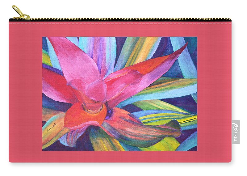 Bromeliad Zip Pouch featuring the painting Bromeliad Pink by Margaret Saheed