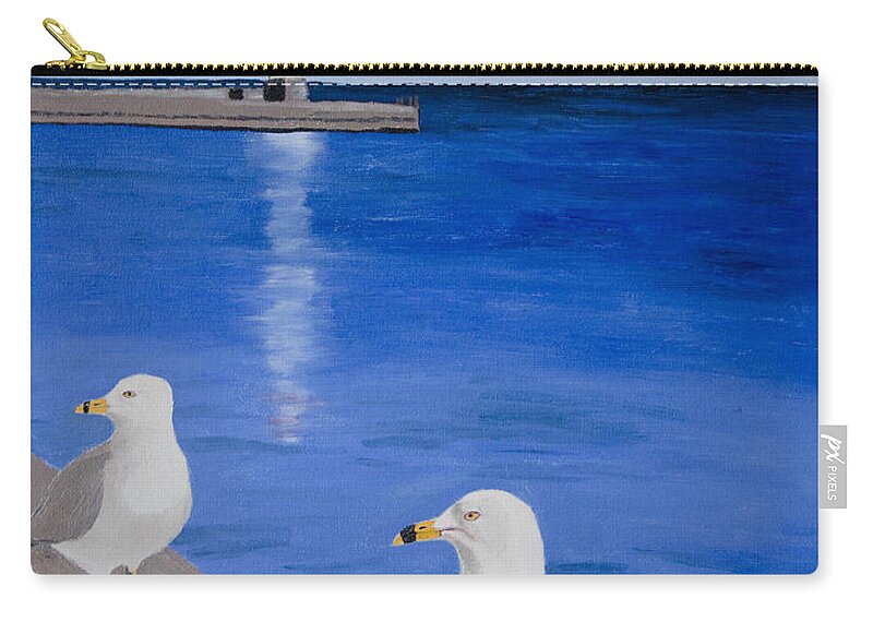 Bronte Zip Pouch featuring the painting Bronte Lighthouse Gulls in Oil by Laurel Best