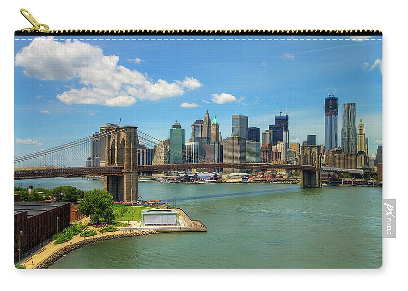 Lower Manhattan Zip Pouch featuring the photograph Brooklyn Bridge And Lower Manhattan by Michael Lee