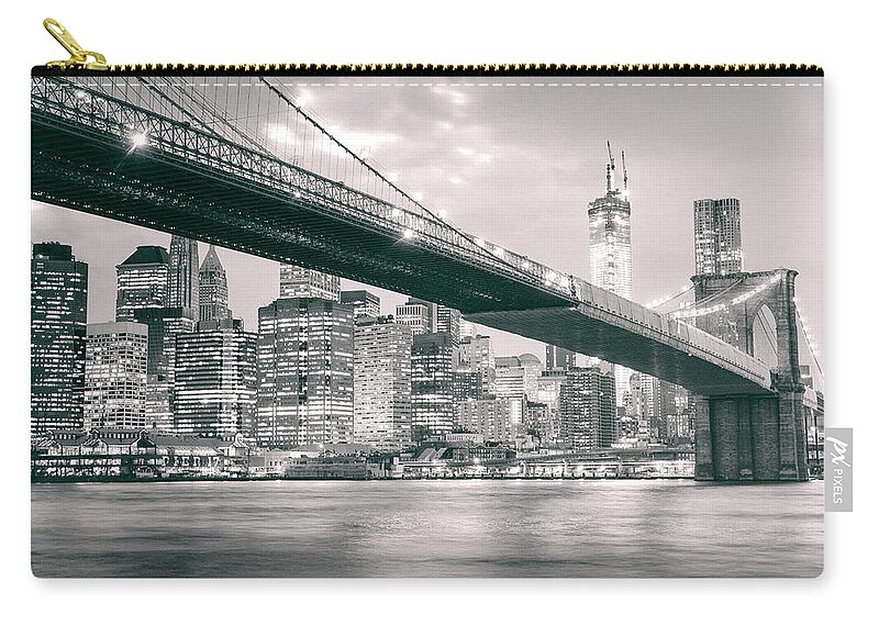 Nyc Zip Pouch featuring the photograph Brooklyn Bridge and New York City Skyline at Night by Vivienne Gucwa