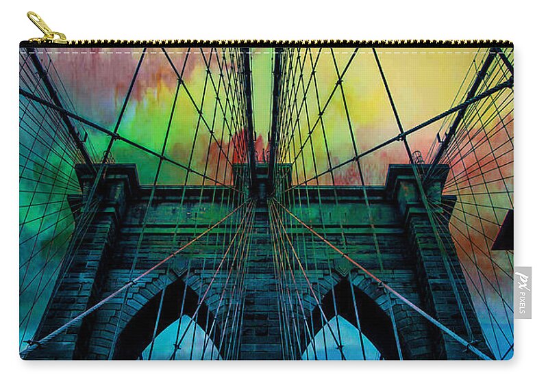 Brooklyn Bridge Zip Pouch featuring the digital art Psychedelic Skies by Az Jackson