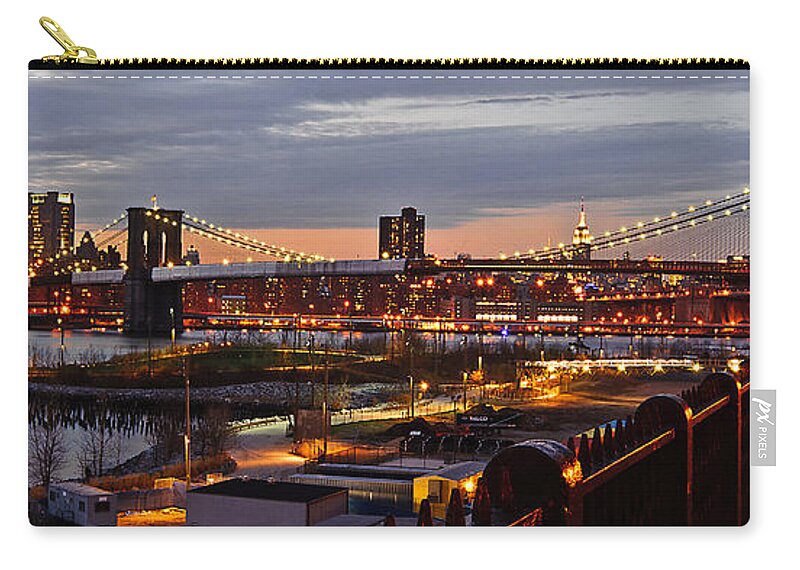 Amazing Brooklyn Bridge Photos Zip Pouch featuring the photograph Brooklyn Bridge Panorama by Mitchell R Grosky