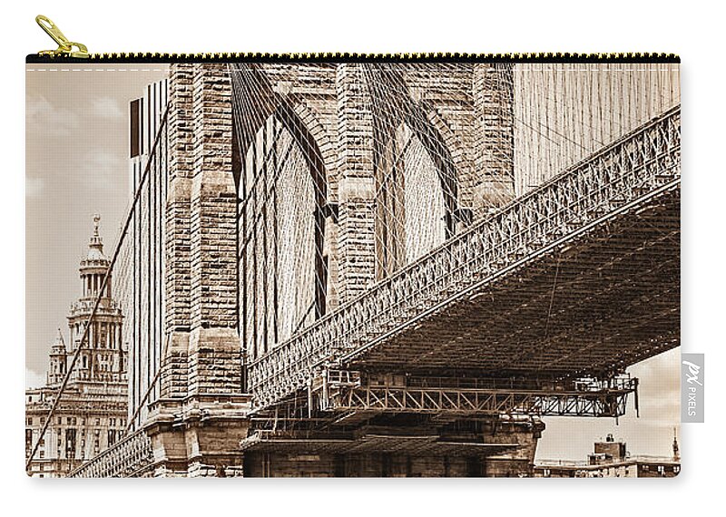 Lower Manhattan Zip Pouch featuring the photograph Brooklyn Bridge With View On Downtown by Mbbirdy