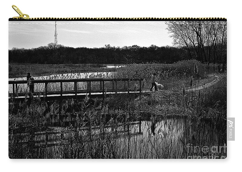 Brothers Boys Boy Dog Frankjcasella Homewood Izaak Walton Preserve Illinios Art Photography Fineartamerica Prints Greetingcards Blackandwhite Nature Landscape Water Blue White Sky Trees Sun Beautiful Clouds Colorful Wildlife Bond People Animal Scenic Grass Outdoors Love Woods Wild Digital Reflection Country Autumn Fall Scenery Bridge America Pond Children Peaceful Road Path Trail Rural Life Fish Season Decorative Calm Monochrome Field Family Horizontal Silhouette Family Friends Zip Pouch featuring the photograph Brothers by Frank J Casella