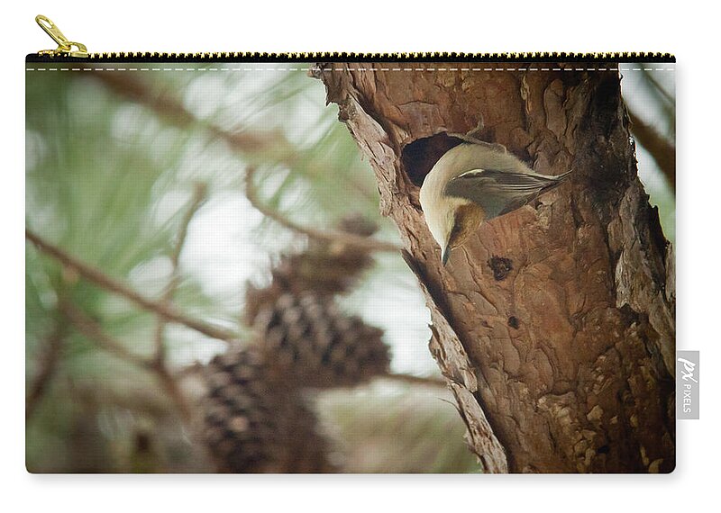 Nuthatch Zip Pouch featuring the digital art Brown Headed Nuthatch by Linda Unger