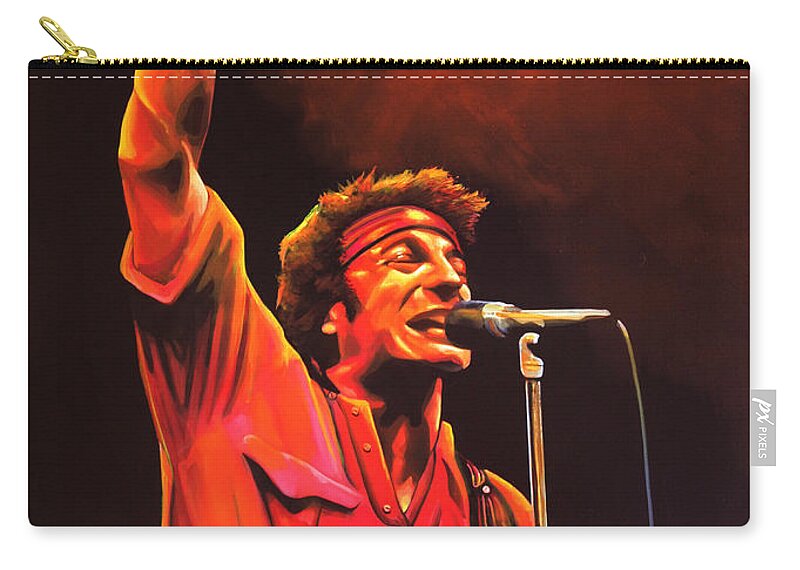 Bruce Springsteen Zip Pouch featuring the painting Bruce Springsteen Painting by Paul Meijering