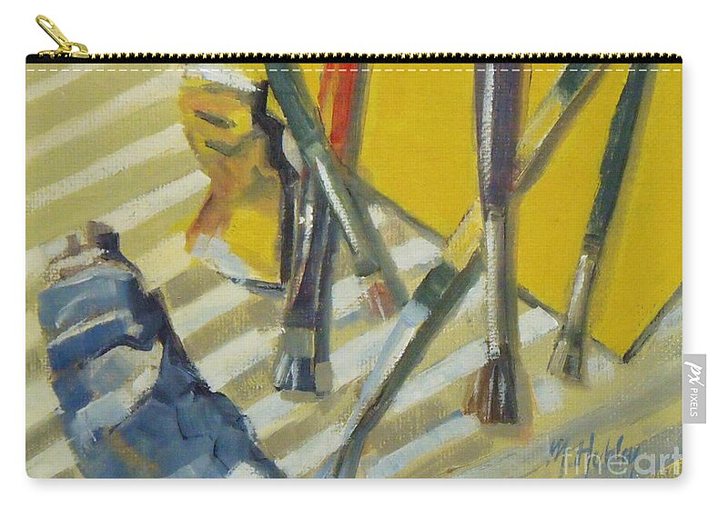 Doodlefly Zip Pouch featuring the painting Brushes and Paints for Artists Palette by Mary Hubley